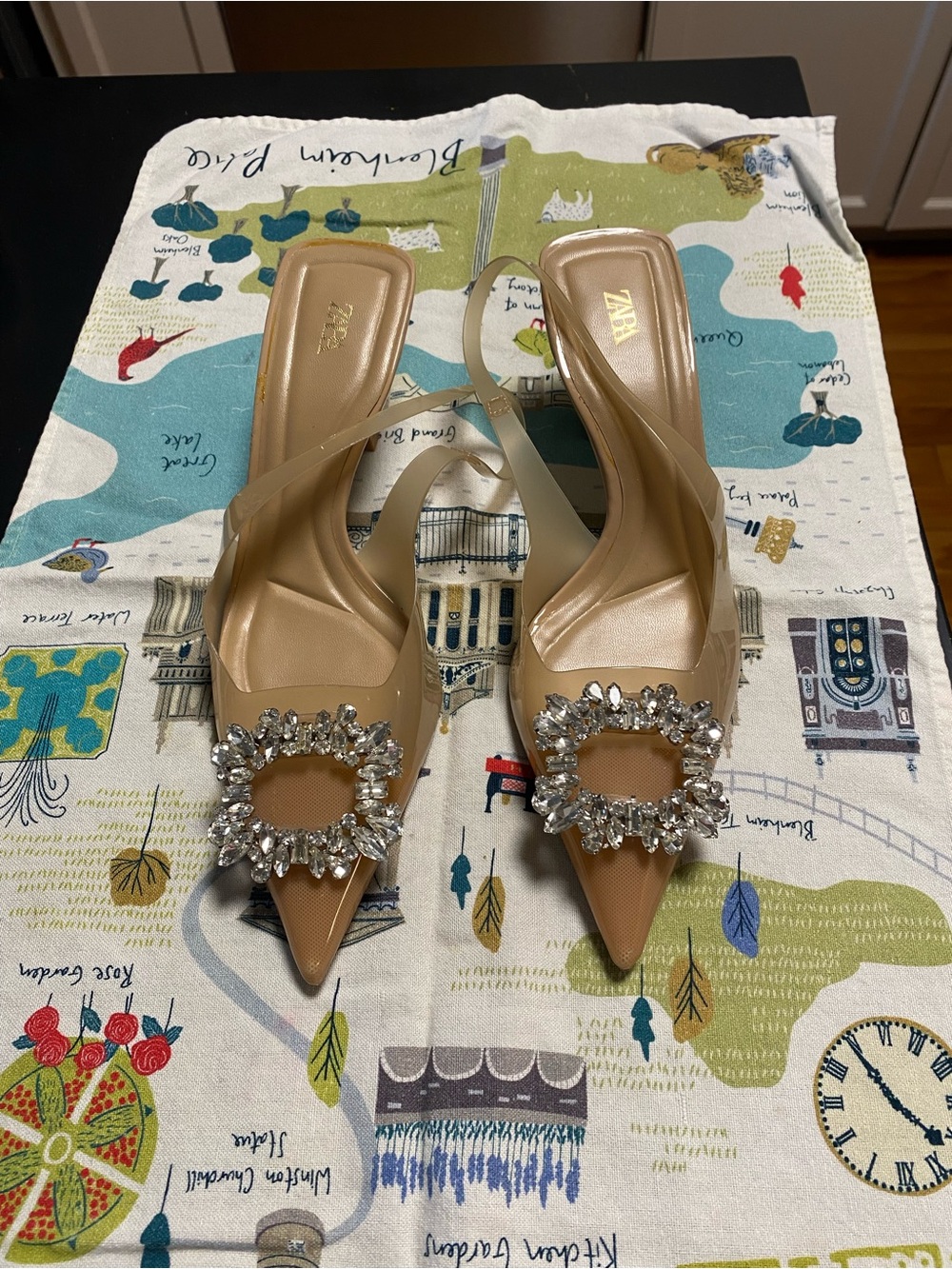 Crystal-Embellished Pointed Slingback Heels